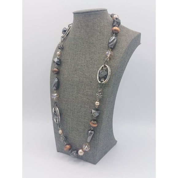 Premier Designs Necklace Silver Toned Chain Charms Natural Tones  32" - Picture 2 of 10